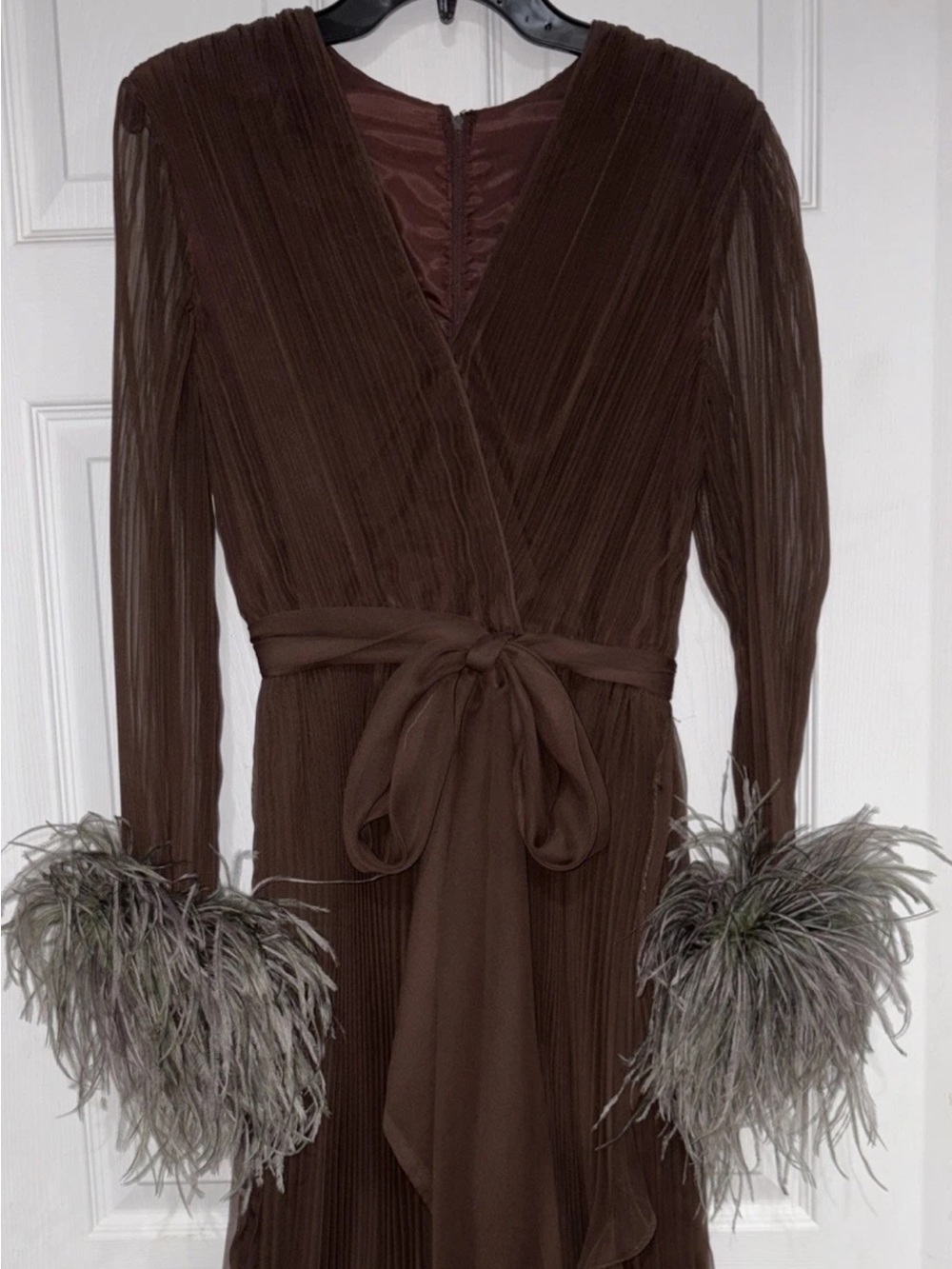 Fabulous Jack Bryan Chiffon Dress with Ostrich Feather Cuffs
